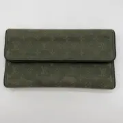 Louis Vuitton Green Canvas Womens Long Wallet 7 Inch Card Slots Coin Pocket