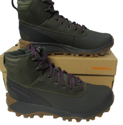Merrell Thermo Kiruna Mid Shell Zip Lace Boots Green Olive Womens Sz 11