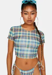 [Dolls Kill] Colour Plaid Tiney Cover Up Top
