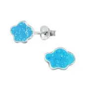 925 Sterling Silver Blue Glitter Cloud Stud Earrings Cute Kids Women Girls