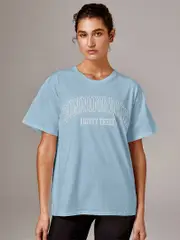Womens Blue Workout Top. Running Bare Boyfriend Tee