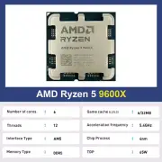AMD Ryzen 5 9600X CPU Processor New R5 9600x 5.4GHz 6-Core 12-Thread Integrated