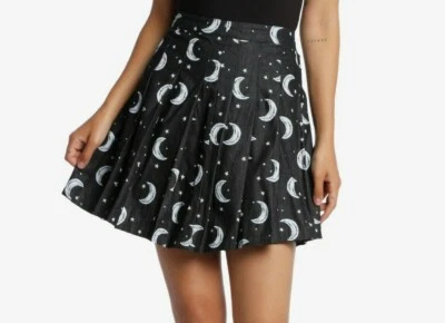 GOTHIC CELESTIAL MOON ANS STARS PLEATED DEMIN MINI SKIRT WICCA M