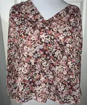 ANN TAYLOR LOFT Floral Burgundy Sheer Sleeve Cottagecore Peasant Top sz L
