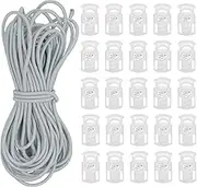 uxcell 10 Yard Elastic Bungee Cord & Single Hole Cord Lock, 25 Pack Plastic Oval Spring Toggle Stopper for Paracord Drawstring Shoelace Clothing Backpack Bags, Light Gray