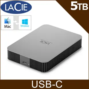 LaCie Mobile Drive USB-C 5TB 外接硬碟-月光銀(STLP5000400)