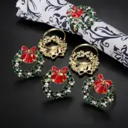 6Pcs/Set Christmas Tree Napkin Rings Bow Flower Wreath Buckle Holder Holiday