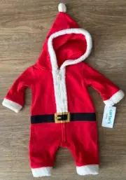 Carter's Newborn Red Fleece Santa Clause Hooded Zipper Outfit New