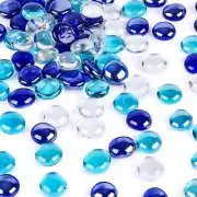 2LB Mixed Blue Flat Glass Marbles, Decorative Marbles for Vases Aquarium Pebbles