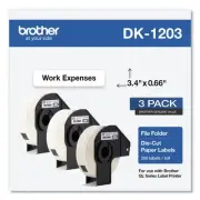 Brother DK12033PK 0.66" x 3.4" Die-Cut File Folder Labels - White (3-RL/PK) New