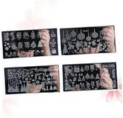 Beavorty 4pcs Christmas Nail Art Stamping Plates Kit Diy Manicure Set Nail Stencils Templates