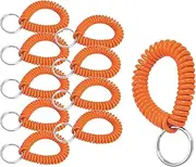 Lucky Line 2” Spiral Wrist Coil with Steel Key Ring, Flexible Wrist Band Key Chain Bracelet, Stretches to 12” Orange, 10 Pack (41050)