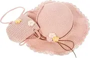 [Baluue] 2pcs Beach Hat and Handbag Set Floppy Sun Hat with Matching Bag for Summer Outings and Family Beach Trips Compact and Travel Friendly Design Pink