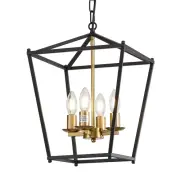 Modern Chandelier 4 Light Black and Gold Lantern Pendant Adjustable Geometric...