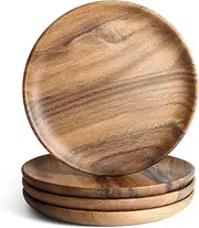 AOOSY Acacia Wood Serving Plates Dinner Plates 8inch Round Wood Plates Set of 4, Easy Cleaning & Lightweight for Dishes Snack, Dessert