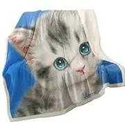Innocent Baby Blue Eyes Grey Kitty Cat Throw Blanket