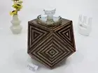CRAFTED MOROCCAN Walnut-Wood Striped Coffee Table. Wood Black & Brown Side Table
