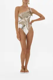 ONE SHOULDER TIE ONE PIECE WITH TRIM GODDESS ENERGY