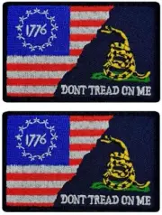 USA Flag 1776 Don't Tread on me Gadsden Patch |2PC HOOK BACK 3"x2"