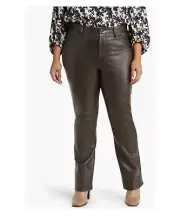 NYDJ Sculpt Her Marilyn Faux Leather Straight Leg Pants Cordovan Size 16W