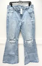 American Eagle Jeans 16 Lowrise Flare Next Level Stretch Denim Distressed NEW