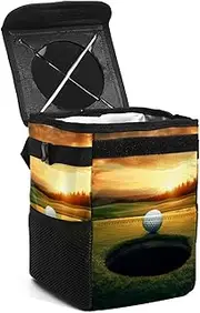 Car Trash Can with Lid,Bag Hanging Storage Pockets Leak-Proof,Portable Garbage Bin,Baseball Hole and Sunset