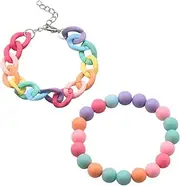 [Guqqeuc] Resin Chunky Chains Beaded Bracelets Candy Color Link Chains for Women Girls Rainbow Beads Bracelets for Teen Girls Acrylic Cuban Bracelet Set