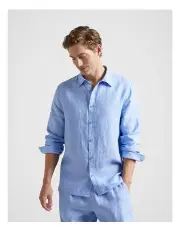 [Fine Day] Linen Long Sleeve Shirt in Light Blue