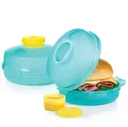 Tupperware Set of 2 Round Sandwich Bagel Storage Lunch Keepers Aqua New