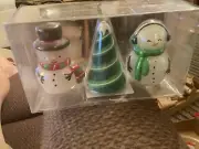 3 CHRISTMAS SNOWMEN AND TREE CANDLES