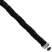 [JewelryWeb] 925 Sterling Silver Reflections 6mm Black Leather Bracelet Link-Bracelet for Women