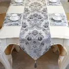 Jacquard Floral Table Runner Cover Tablecloths Tassel Kitchen Dining Decor Beige