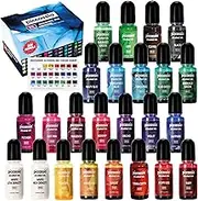 Alcohol Ink Set - New Improved Formula - 24 Highly Saturated Alcohol Inks - Fast-Drying and Permanent Inks - Versatile Alcohol Ink for Epoxy Resin, Tumblers, Fluid Art Painting, Glass, Metal etc