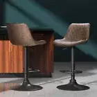 Soft Padded Seat Bar Stools Kitchen Swivel Chairs Adjustable Height Brown 2 PCS
