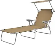 Folding Patio Chaise Lounge, Outdoor Sun Tanning Chair, Foldable Outdoor Chaise, Pool Lounge Chair, Patio Reclining Lounger with Canopy Steel Taupe
