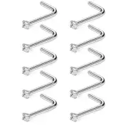 Ruifan 10-40PCS 18G Surgical Steel Diamond CZ Nose Stud Rings L Shaped Pierci...