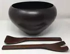 Unused Crate & Barrel Mango Wood Salad Bowl and Salad Serving Set