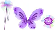 1 Set 3pcs Wing Fairy Wand Three-piece Set Angel Props Angel Performing Props Wing Hair Clip Wing Photo Props Wings Decor Cosplay Wing Headdress Wing Props Purple Fabric
