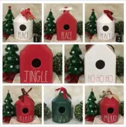 Rae Dunn Christmas Birdhouses - You pick! - Peace Jingle Merry Falala Ho Ho Ho