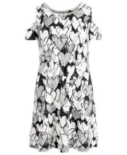 Epic Threads Big Kid Girls Printed Cold Shoulder Dress Size-S Color-Black/White