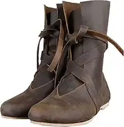 [Generic] Medieval PU Leather Knight Boots Renaissance Medieval Cosplay Boots Mens Women's Vintage Boots Flat Bottom Lace Up Shoes