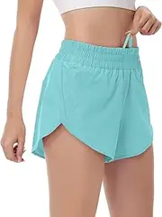 [MCEDAR] Women's Running Shorts Mesh Liner Quick Dry Athletic Gym Track Workout Shorts with Elastic and Zip Pocket