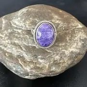 Womens Purple Charoite Navajo Sterling Silver Oval Ring Adjustable Size 9 17248