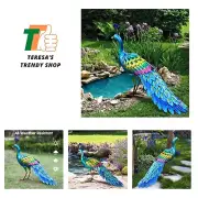 Peacock Statue Garden Decor Metal Peacock Yard Art Lawn Decoration Outdoor Sc...