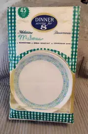 Vintage MCM Allied Chemical Turquoise Melamine Melmac Dishes 45-pc set -unopened