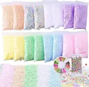 Slime Foam Beads Floam Balls - 18 Pack Pastel Microfoam Beads Kit 0.1-0.14 inch (90,000 Pcs) Micro Colors Rainbow Fruit Beads Craft Add ins DIY Kids Ingredients Flote Microbeads Sprinkles Supplies