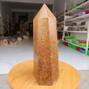 6.06LB Natura Gold jade Quartz Obelisk Crystal Wand Tower Point Reiki Healing