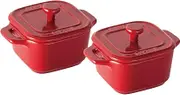 staub La Cocotte Square 40511-098 Square Cocotte Pair Cherry 3.1 inches (8 cm) Ceramic Heat Resistant Storage Container, Microwave Safe