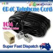 Black 10M 6P4C ADSL Telephone ADSL2+ Cable RJ11 with Female to Female Coupler