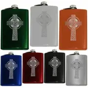 Engraved CELTIC CROSS HIP FLASK, Custom, Choice of Colors, Irish Cros Cheilteach